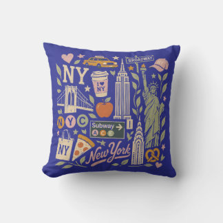 ny retro collage design cushion