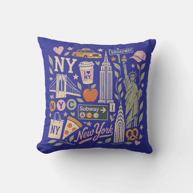 ny retro collage design cushion (Front)