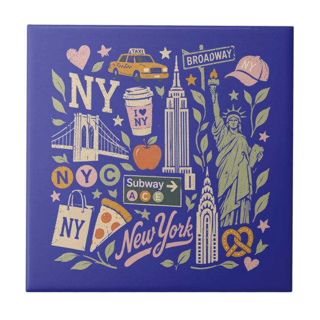 ny retro collage design tile (Front)