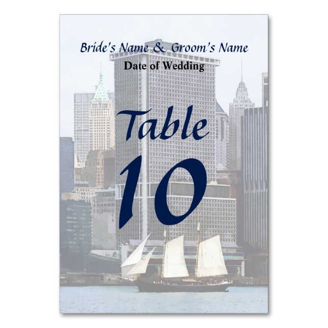 NY - Schooner Against Manhattan Skyline Table Number (Front)