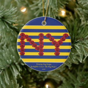 NY Stripe Red Rose Winning Design Ceramic Ornament