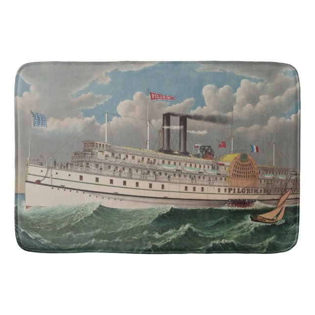NY Voyage Grand Paddlewheel Steamboat The Pilgrim  Bath Mat (Front)