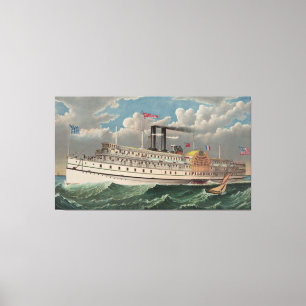 NY Voyage Grand Paddlewheel Steamboat The Pilgrim  Canvas Print