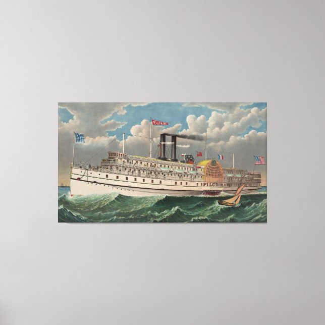 NY Voyage Grand Paddlewheel Steamboat The Pilgrim  Canvas Print (Front)