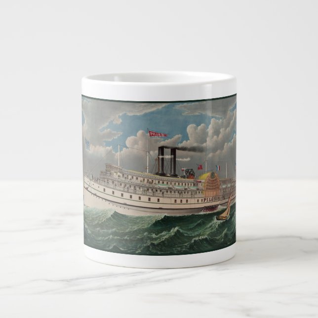 NY Voyage Grand Paddlewheel Steamboat The Pilgrim  Large Coffee Mug (Front)