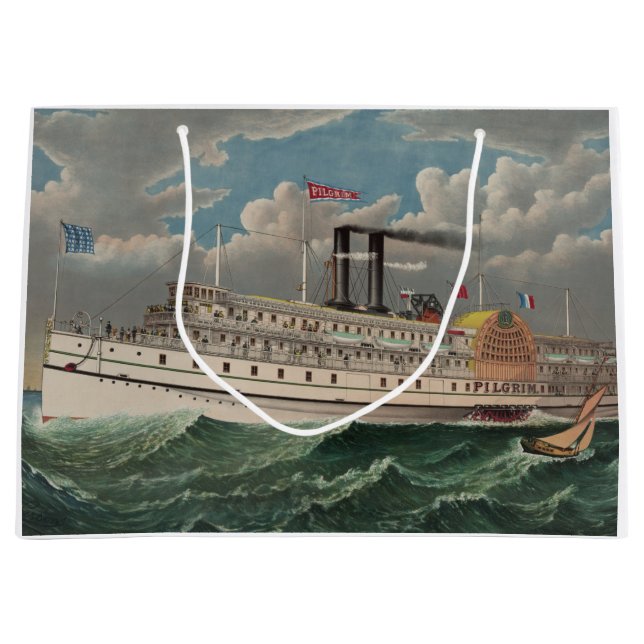 NY Voyage Grand Paddlewheel Steamboat The Pilgrim  Large Gift Bag (Front)