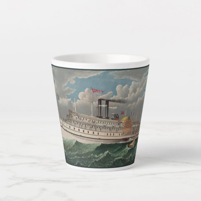 NY Voyage Grand Paddlewheel Steamboat The Pilgrim  Latte Mug (Front)