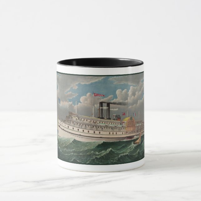 NY Voyage Grand Paddlewheel Steamboat The Pilgrim  Mug (Center)