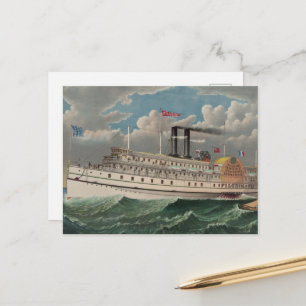 NY Voyage Grand Paddlewheel Steamboat The Pilgrim  Postcard