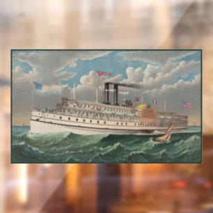 NY Voyage Grand Paddlewheel Steamboat The Pilgrim  Window Cling