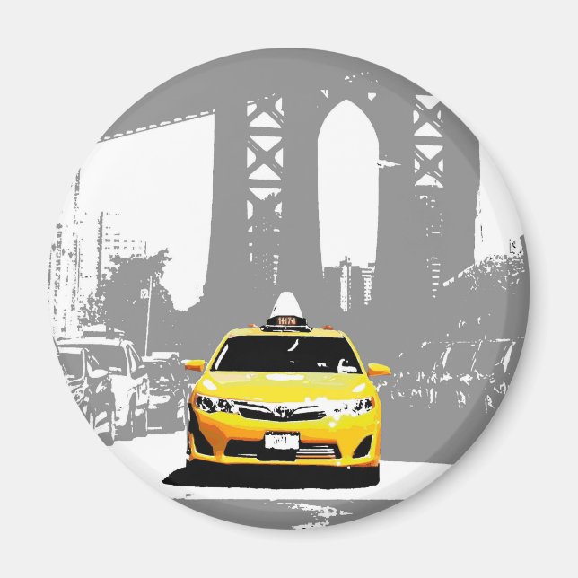Ny Yellow Taxi Nyc Pop Art Image Brooklyn Bridge Magnet (Front)