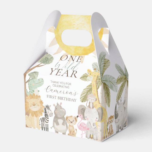 Nyala Safari Animals One Wild Year First Birthday Favour Box (Front Side)
