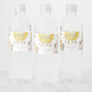 Nyala Safari Animals One Wild Year First Birthday Water Bottle Label