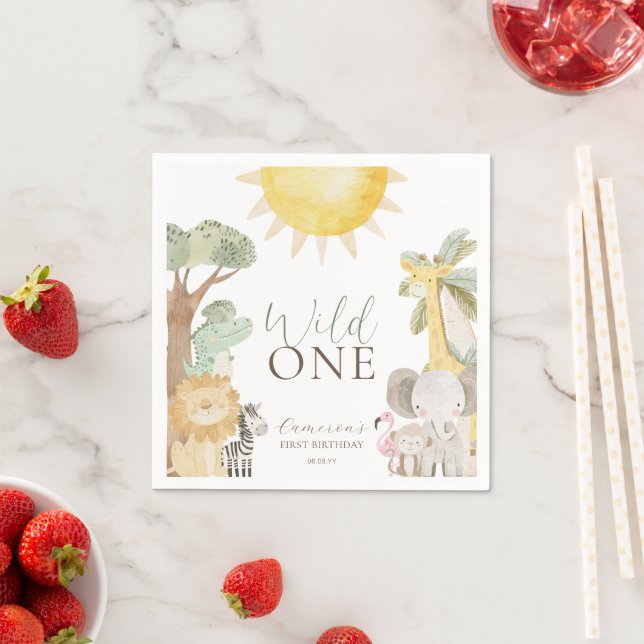 Nyala Safari Animals Wild One First Birthday Napkin (Insitu)