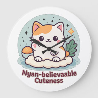 Nyan-believable Cuteness – Cute Kawaii Cat Large Clock