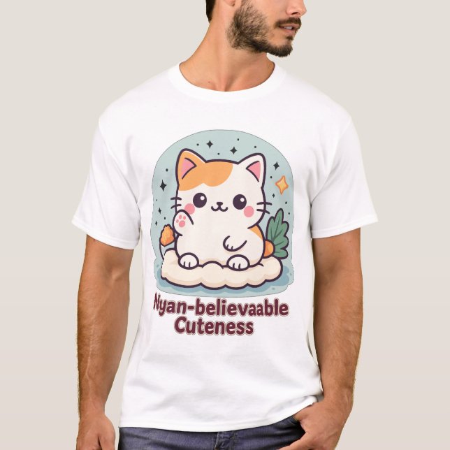 Nyan-believable Cuteness – Cute Kawaii Cat T-Shirt (Front)