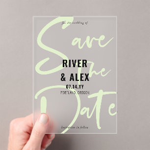 Nyanza Green Modern Script Save the Date Acrylic Invitations