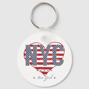 NYC American Flag Heart Key Ring