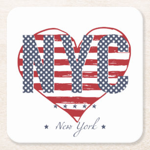 NYC American Flag Heart Square Paper Coaster