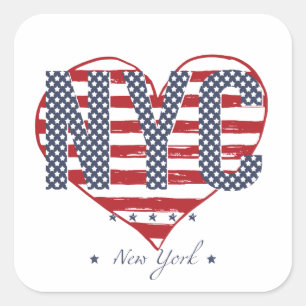 NYC American Flag Heart Square Sticker