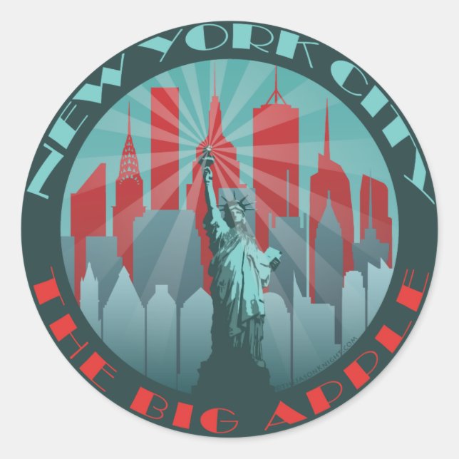 NYC Big Apple Round Classic Round Sticker (Front)