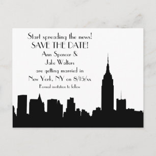 NYC Black Skyline Silhouette Save the Date Announcement Postcard
