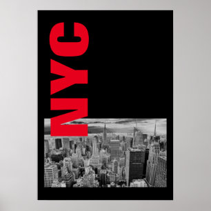 NYC Black White Red Vintage Manhattan Poster