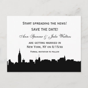 NYC Black Wide Skyline Silhouette #2 Save the Date Announcement Postcard