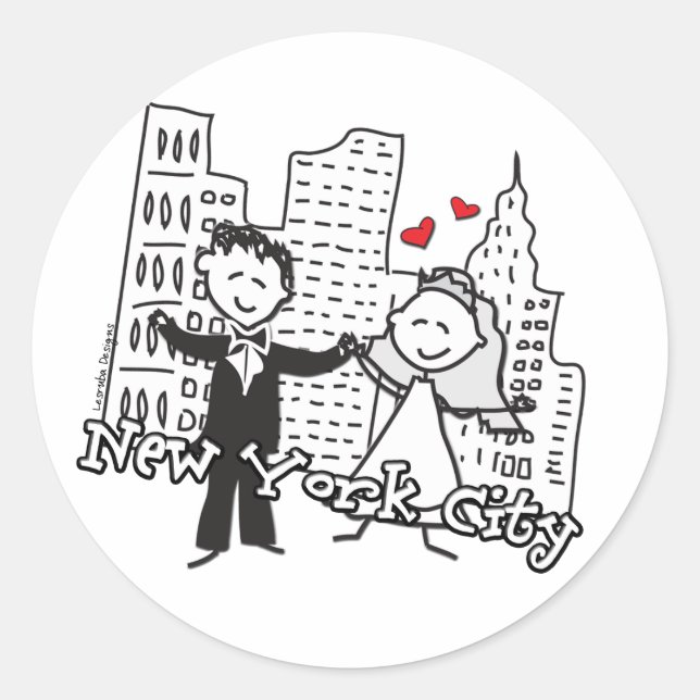 NYC Bride and Groom Wedding Classic Round Sticker (Front)