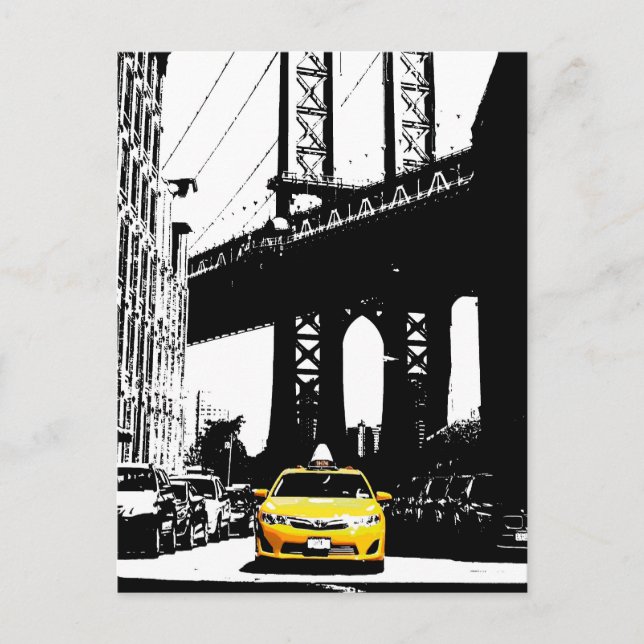 Nyc Brooklyn Bridge New York City Yellow Taxi Holiday Postcard (Front)