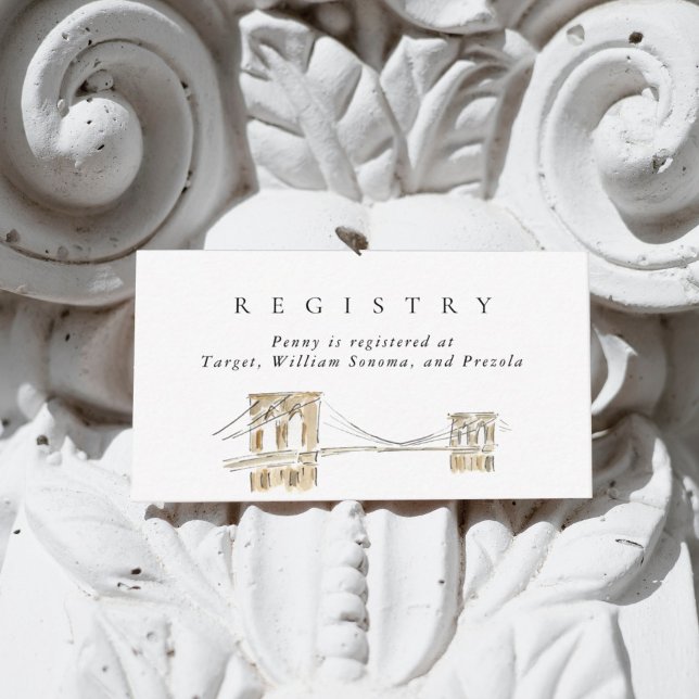 NYC Brooklyn Bridge Watercolor Bridal Registry Enclosure Card (Watercolor Brooklyn Bridge New York City Skyline wedding registry enclosure card.)