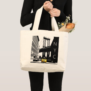 Nyc Brooklyn Yellow Taxi Nyc New York City Large Tote Bag