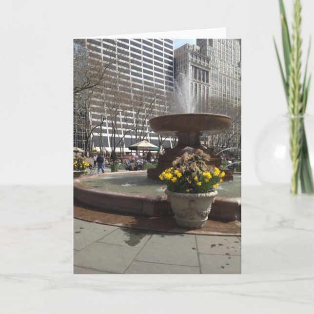 NYC Bryant Park Fountain Daffodils New York Spring Card (Front)