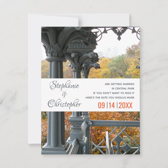 NYC Central Park Ladies Pavilion Wedding Save The Date (Front)