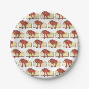 NYC Cherry Cheesecake Slice Dessert Baking Food Paper Plate