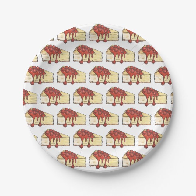 NYC Cherry Cheesecake Slice Dessert Baking Food Paper Plate (Front)