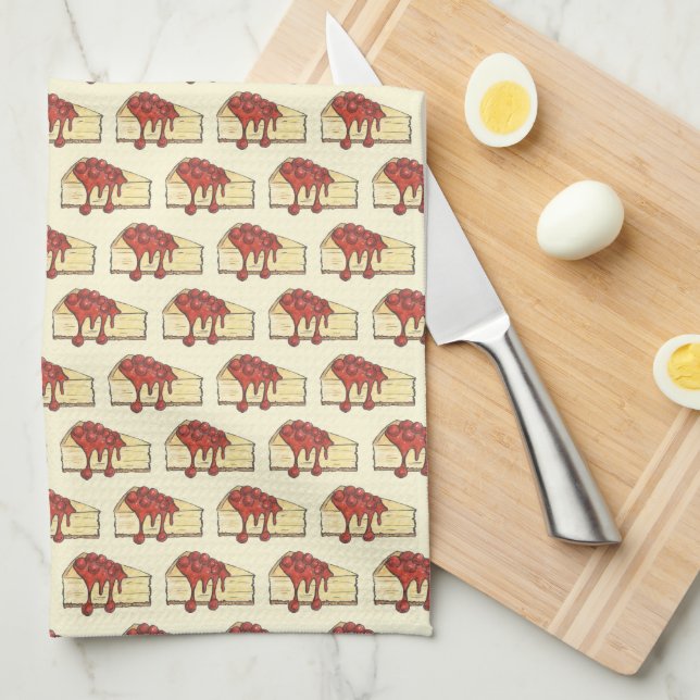 NYC Cherry Cheesecake Slice Dessert Baking Food Tea Towel (Quarter Fold)