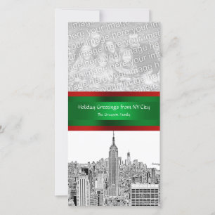 NYC Christmas Etched ESB Skyline, Your Photo Holiday Card