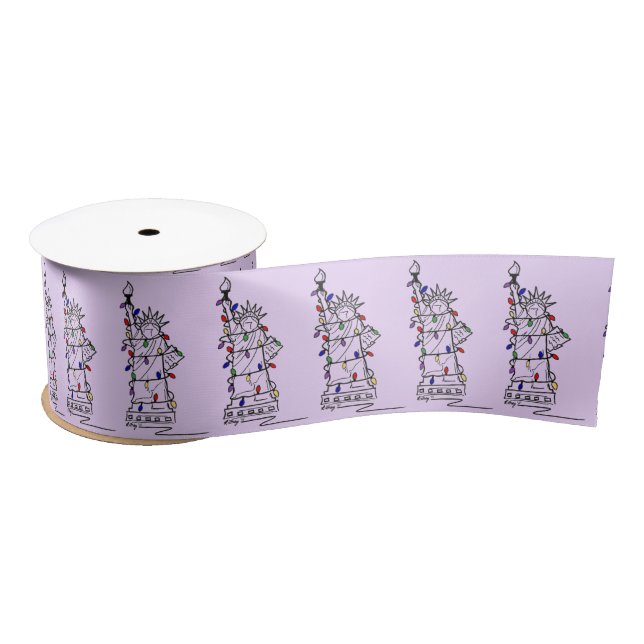 NYC Christmas Xmas Lights Statue of Liberty Satin Ribbon (Spool)