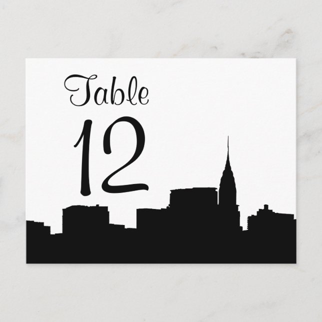 NYC Chrys Skyline Silhouette Blk Wht Table Number Postcard (Front)