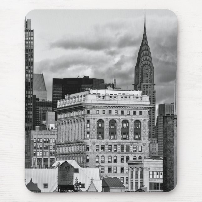 NYC: Chrysler Building, Back of Flatiron B&W 001 Mouse Mat (Front)