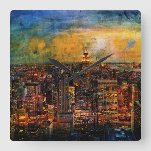 NYC Color Grunge Square Wall Clock