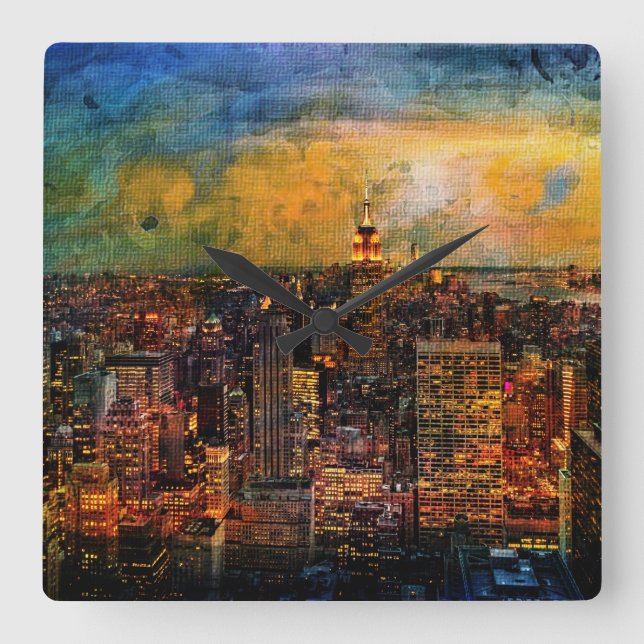 NYC Color Grunge Square Wall Clock (Front)