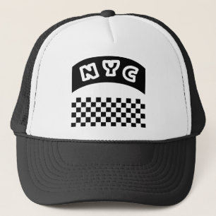 NYC Cutout With Taxi Chequerboard And Banner Trucker Hat