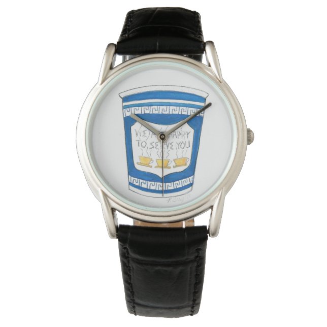 NYC Deli Happy to Serve You Greek Coffee Cup Watch (Front)