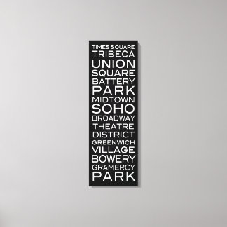 NYC Districts Parks & Neighbourhoods | on Black Canvas Print