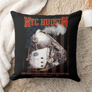 NYC Dreyfuss Hudson Locomotive. American flag Cushion