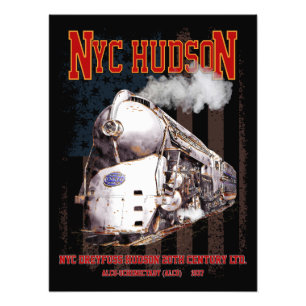 NYC Dreyfuss Hudson Locomotive. American flag Photo Print