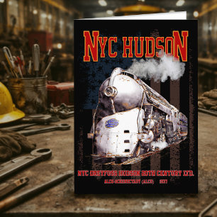 NYC Dreyfuss Hudson Locomotive. American flag Thank You Card