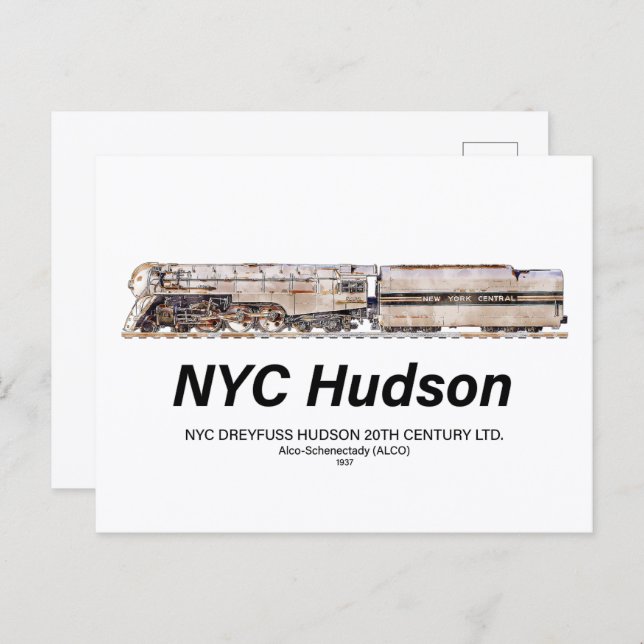 NYC Dreyfuss Hudson Steam Locomotive. Profile Postcard (Front/Back)